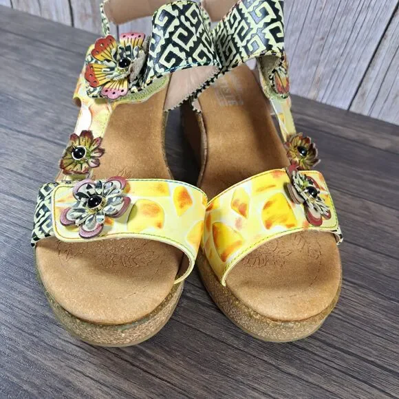 L'Artiste By Spring Step Radd Floral Cork Wedge Sandals Women's 10.5-11 EU 42 - Picture 8 of 10